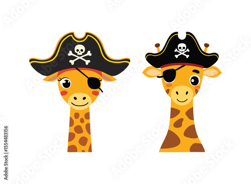 Simple Illustration Cute Giraffe with Pirate Hat