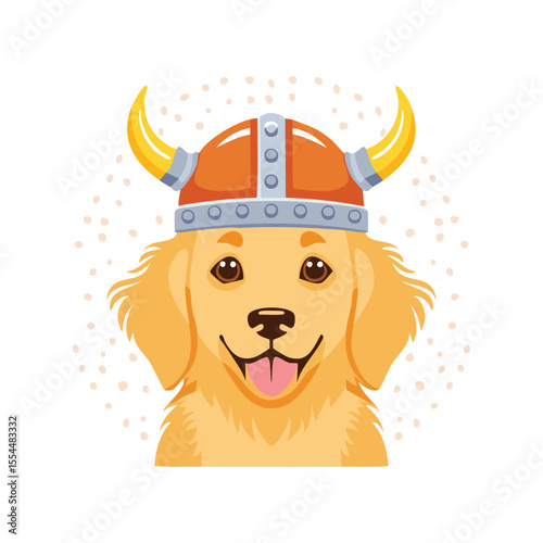 Simple Illustration Cute Golden Retriever with Viking Helmet