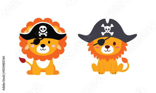 Simple Illustration Cute Lion with Pirate Hat