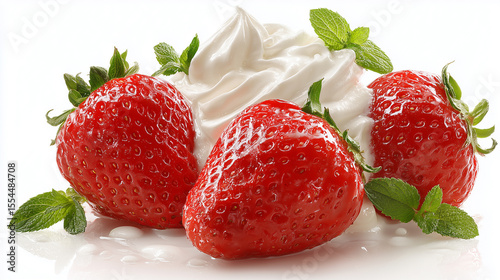 Juicy Red Strawberries on Swirls of Whipped Cream