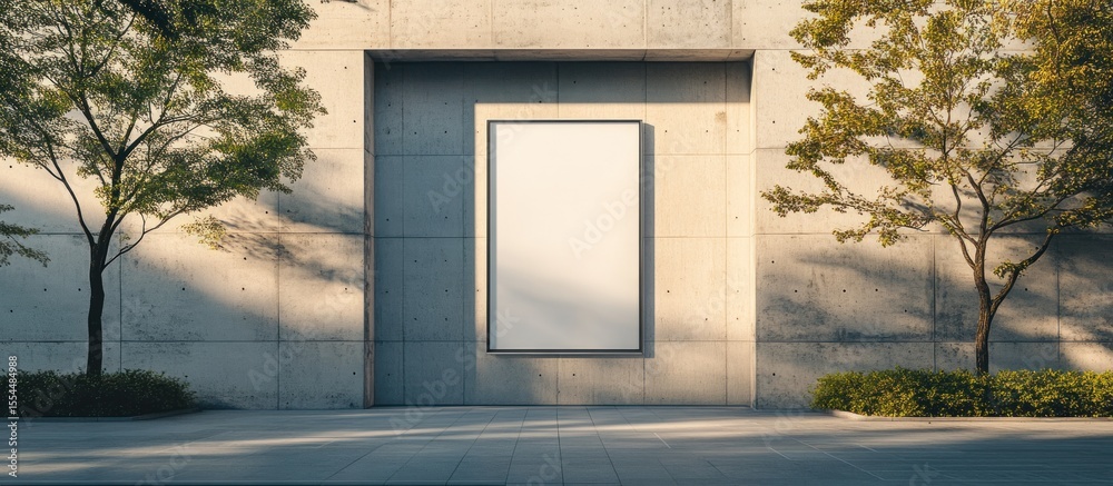 Fototapeta premium Blank billboard urban setting, sunlight, trees, ad mockup