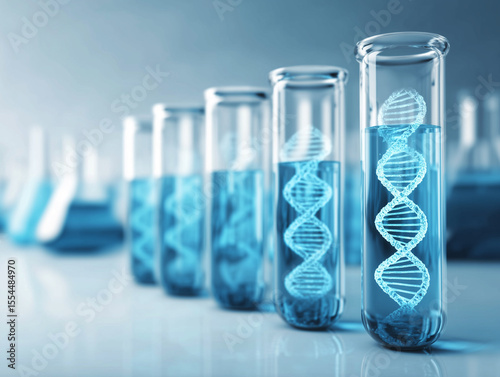 Scientific Lab Glassware with Blue DNA Visualization