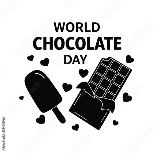 World Chocolate Day Chocolate Bar and Ice Cream Popsicle with Hearts