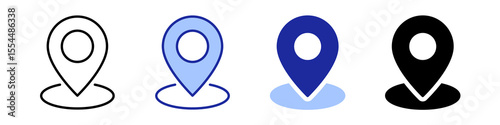 Set of Vector Black and Blue location pin icons. Map marker pointer symbols, GPS location. Navigation map, location navigation icon, geo location point
