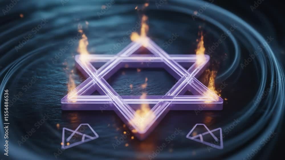 Burning purple star of david on dark background intricate symbol of mysticism and artistic design modern design for editorial and commercial use creative image for graphic and visual projects