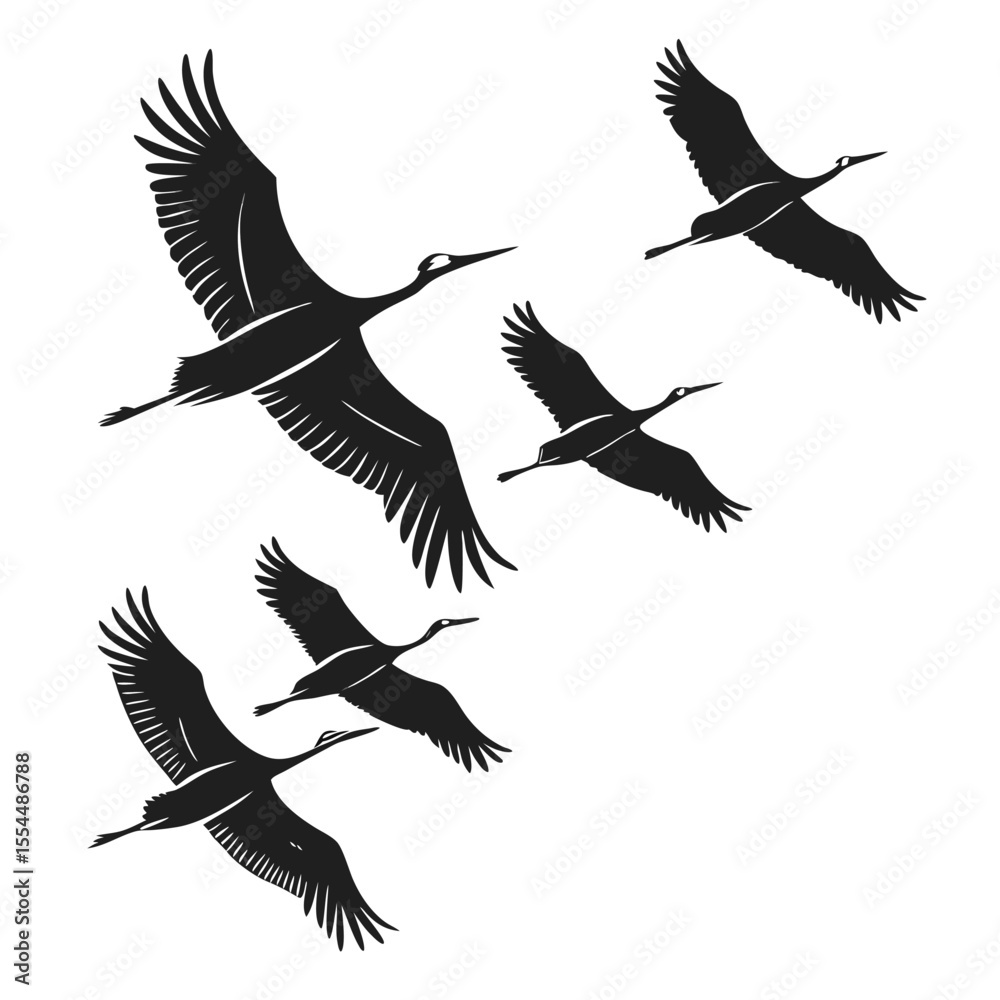 Fototapeta premium black-silhouette-vector-of-birds-in-flight--white-