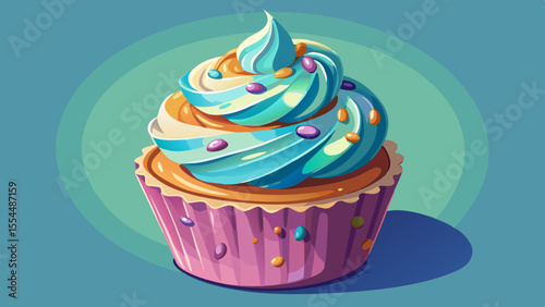 cupcake, frosting, swirl, sprinkles, pastel, sweet, dessert, baking, sugar, artistic, soft shadows, semi-realistic, close-up, tasty, decoration, treat, vanilla, birthday, icing, soft light, colorful, 