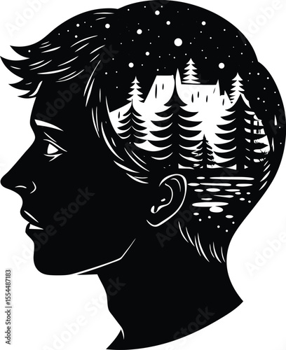 Silhouette of a Double Exposure Head