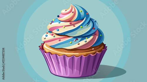 cupcake, frosting, swirl, sprinkles, pastel, sweet, dessert, baking, sugar, artistic, soft shadows, semi-realistic, close-up, tasty, decoration, treat, vanilla, birthday, icing, soft light, colorful, 