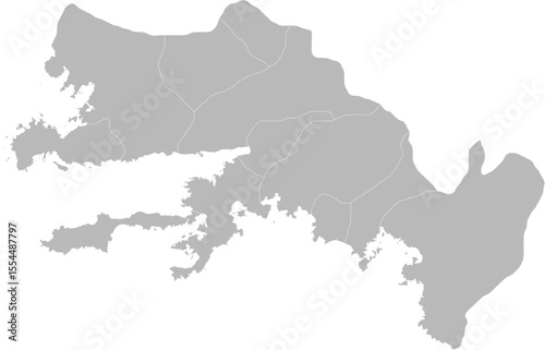 Mugla, Turkey – administrative vector map with district boundaries (Web Mercator projection, PPT-compatible & fully editable)