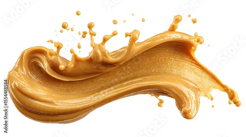 Vibrant photo of peanut butter stroke isolated on white background.