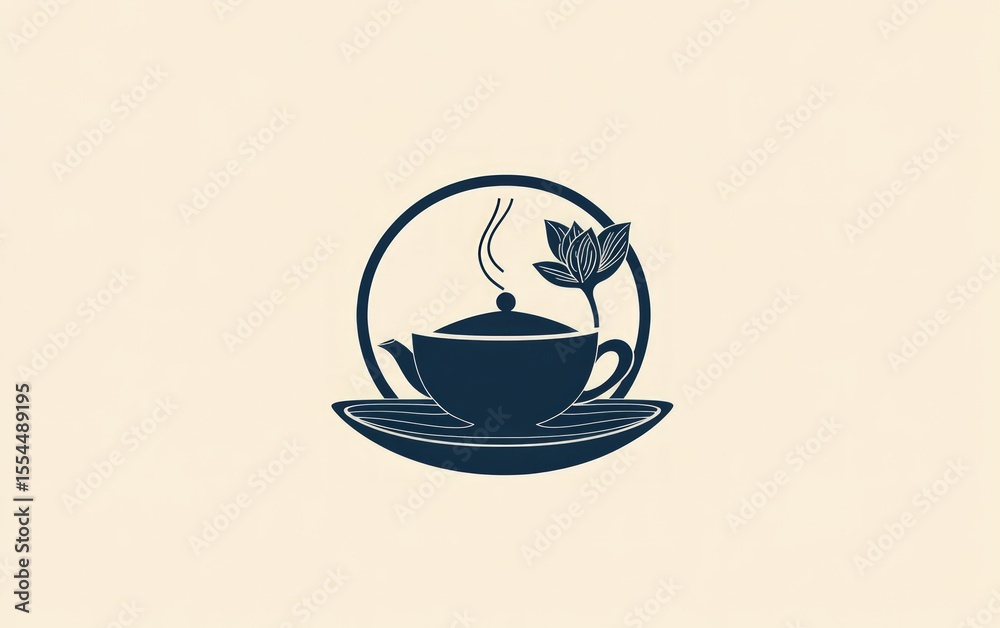 Stylized teapot, flower, circle graphic, dark teal Stylized teapot, flower, circle graphic, dark teal