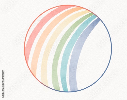 Minimal pastel rainbow lines within a circular form, painted with soft watercolor texture and clean design for backgrounds