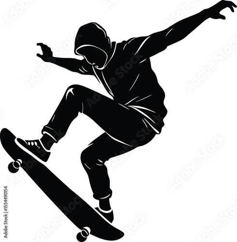 Silhouette of a Skateboarder Mid Trick