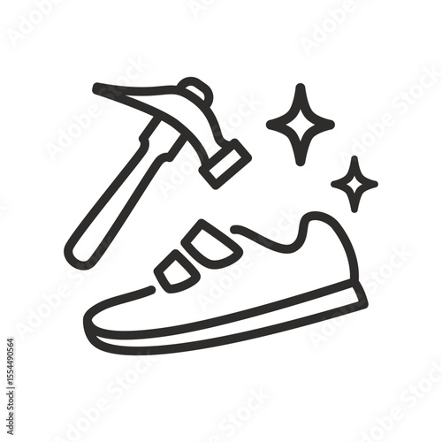Sports shoes service. Footwear repair. Linear vector illustration. Shoe repair icon. Simple symbols. Sneakers footwear.