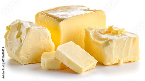Vibrant photo of set of butter different cuts and sizes isolated on white background.