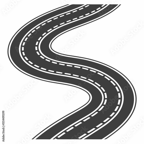 Abstract s shaped winding road with white dashed lines on a white background