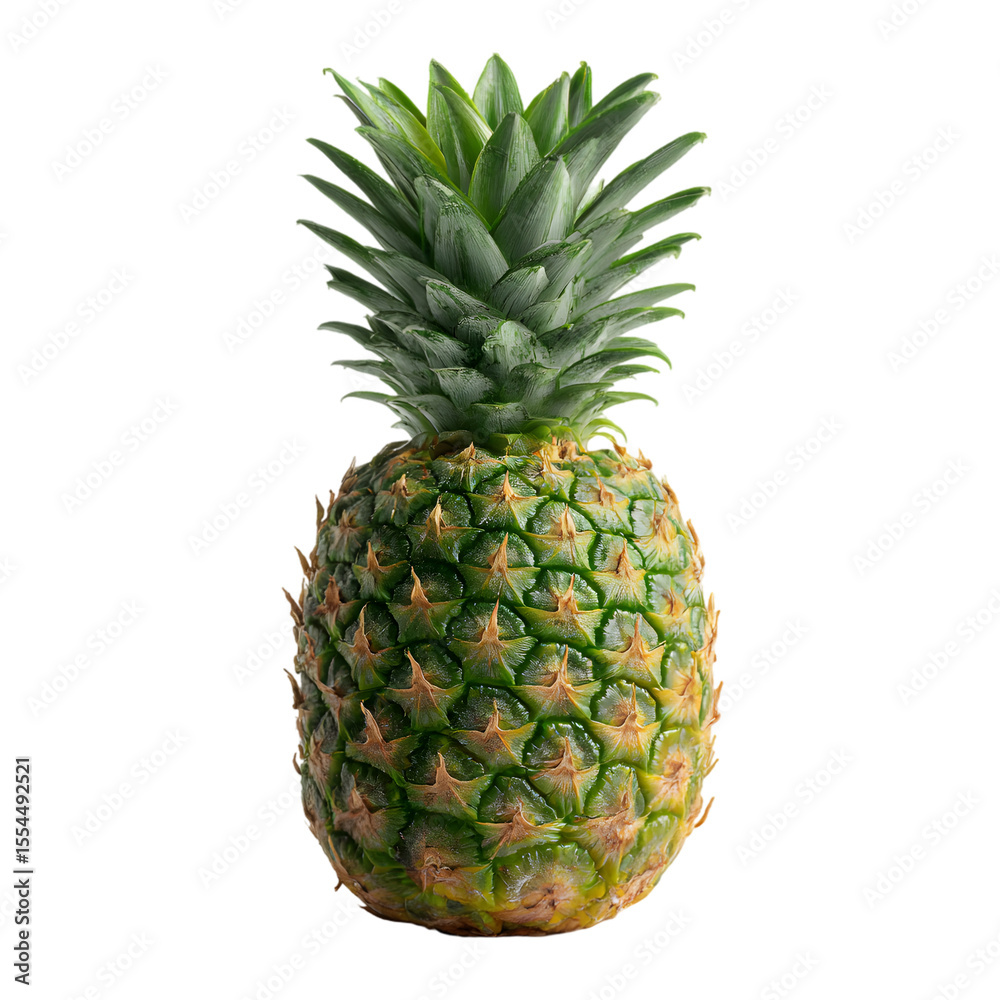 Whole ripe green pineapple with spiky leaves isolated on transparent background Whole ripe green pineapple with spiky leaves isolated on transparent background