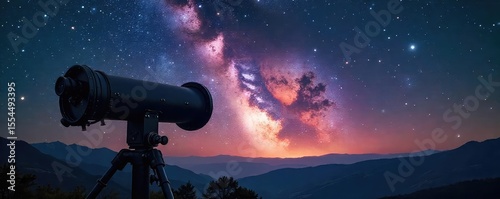 A large astronomical telescope pointed towards the night sky, capturing the vast expanse of stars and galaxies Its powerful lens promises incredible celestial discoveries , satellite, lens, cosmology