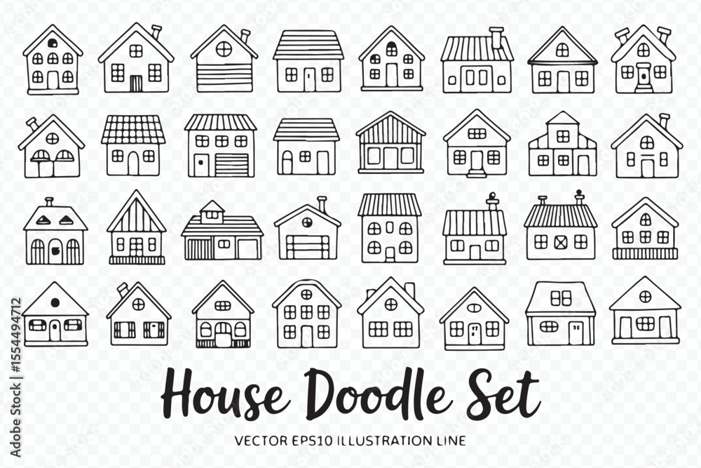 charming doodle house vector pack line art illustration for web and print design charming doodle house vector pack line art illustration for web and print design