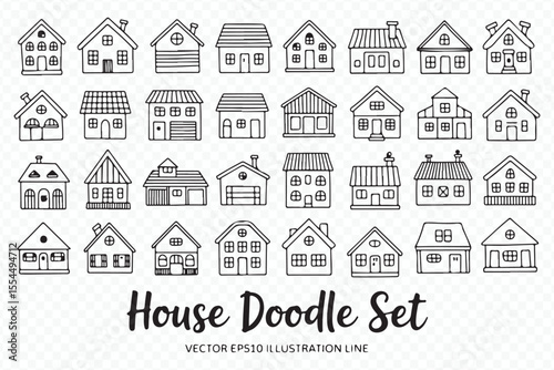 charming doodle house vector pack line art illustration for web and print design