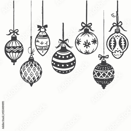 Christmas balls with different patterns on white minimalist head logo, Icon, element. Vector illustration