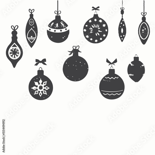 Christmas balls with different patterns on white minimalist head logo, Icon, element. Vector illustration