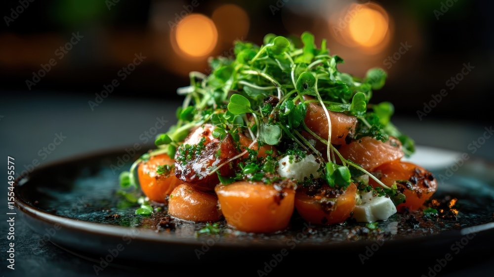 A vibrant gourmet salad combined with fresh ingredients, showcasing the artistry in culinary presentation. This image celebrates healthy eating with style and creativity. A vibrant gourmet salad combined with fresh ingredients, showcasing the artistry in culinary presentation. This image celebrates healthy eating with style and creativity.