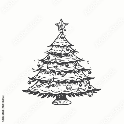 Christmas tree on white background. 3d render. Realistic green isolated Christmas tree on a transparent white background