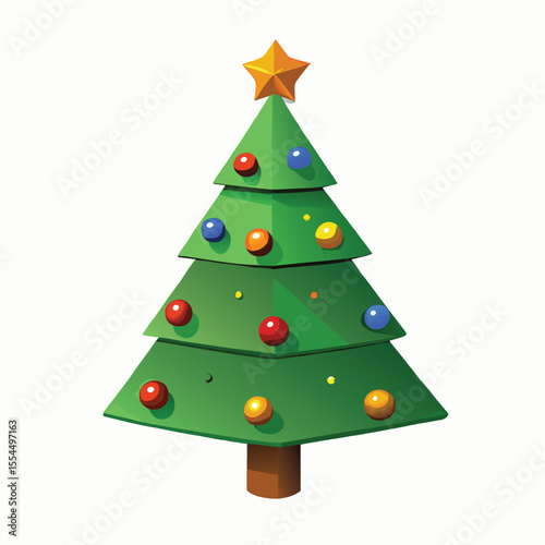 Festively decorated Christmas tree, Winter Holiday elements collection. New year christmas tree icon isolated on transparent background