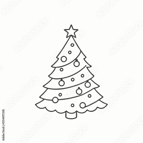 Coloring Page for Creative Kids. Realistic christmas tree illustration