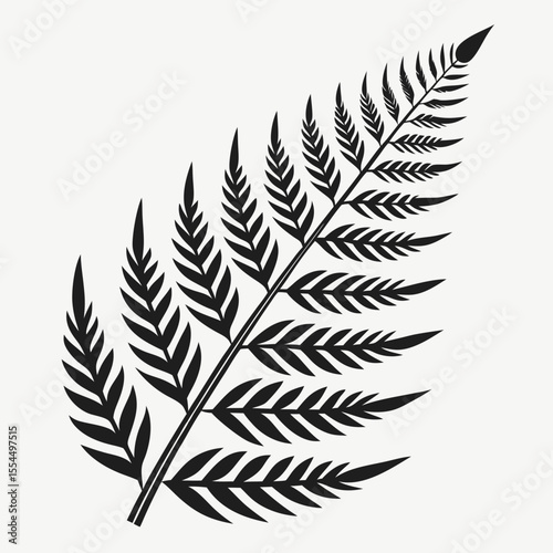 Stylized black fern frond with delicate leaves on a light gray background