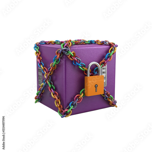 Cubic purple safe with multicolored chain and lock