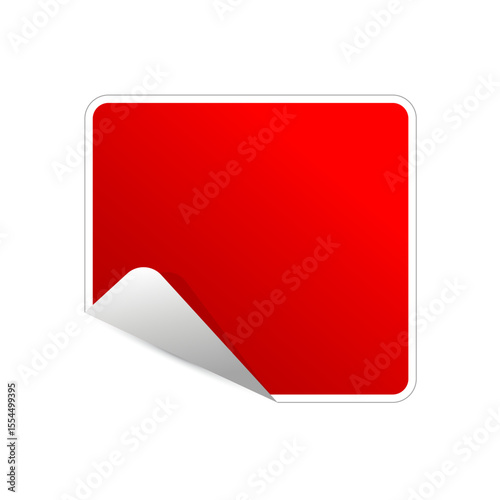 Square red sticker with corner turned down and copy space vector image isolated. Label template with curled corner.