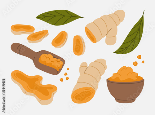 Turmeric Root and Powder Flat Set