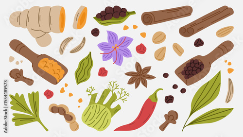 Colorful Indian Spices and Herbs Illustration