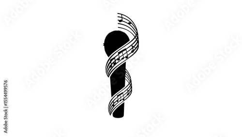 Microphone and notes, black isolated silhouette