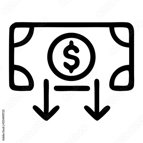 Outline Simple Dollar Bill Decline Arrow Financial Economy Icon