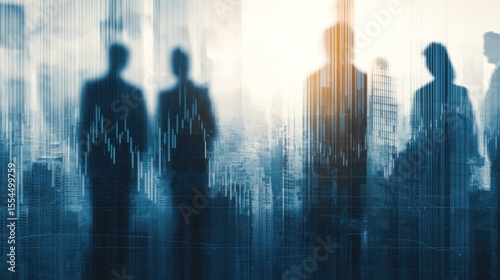 Blurred silhouettes of people in suits abstract business background.