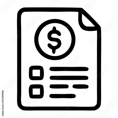 Outline Handdrawn Dollar Bill with Checkbox Financial Document Icon
