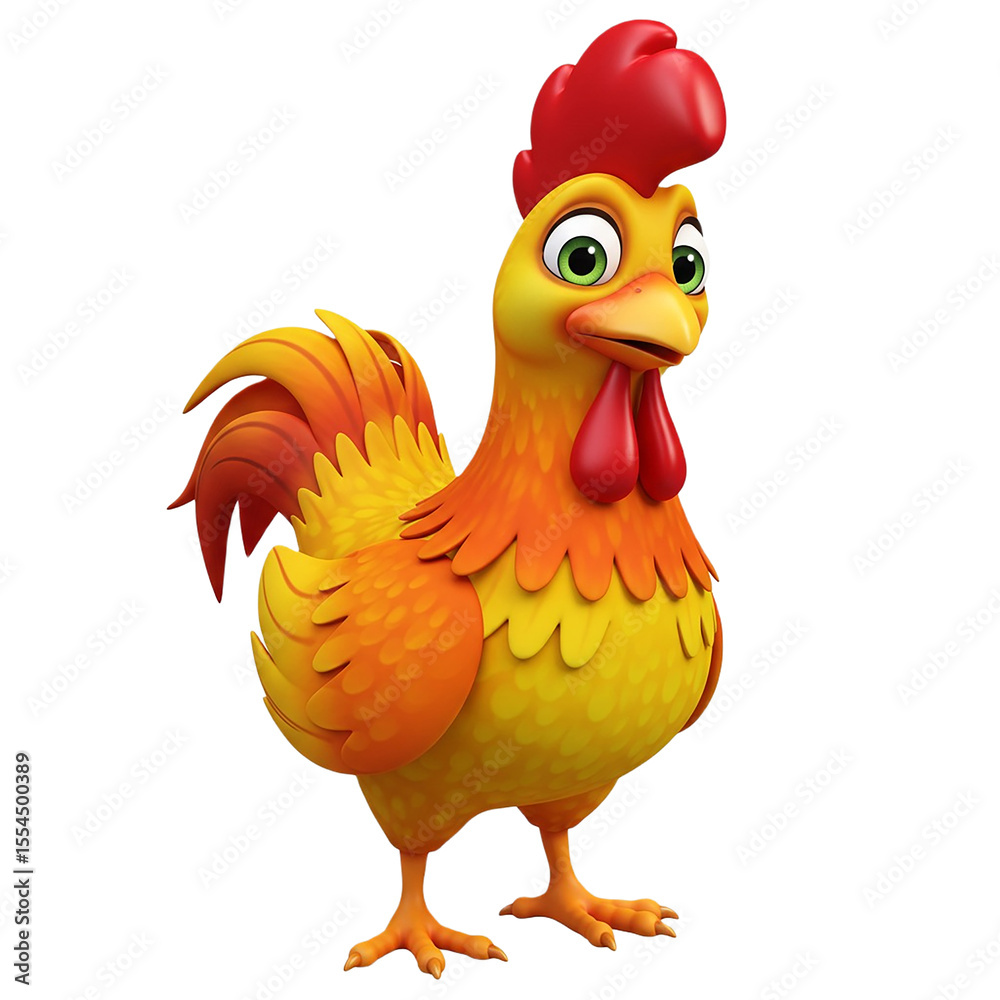 Fototapeta premium Cartoon Rooster Illustration Vibrant Farm Animal Graphic