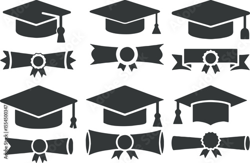 Graduation Cap Vector Pattern | Student Hat, Diploma, Education, Success, Black and White