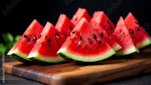 Slices of summer fresh watermelon on a wooden board a sweet taste of freedom and joy under soft