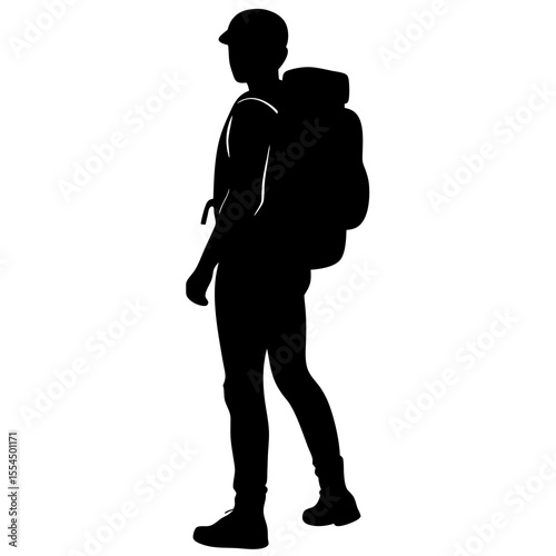 silhouette of a young man with backpack  