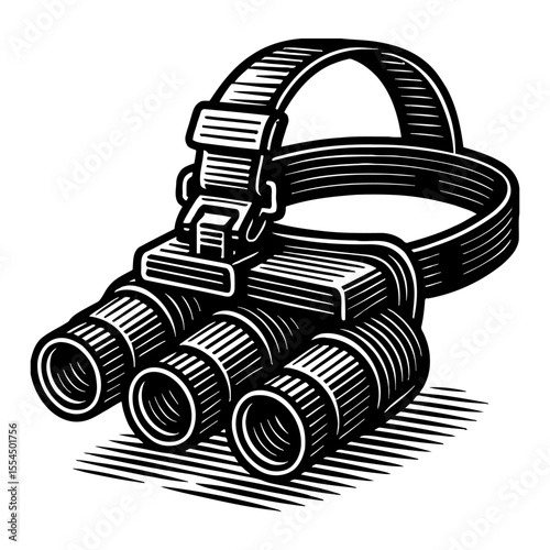 Night Vision Goggles Black and White Outline Line Art Drawing Engraved Vector Illustration