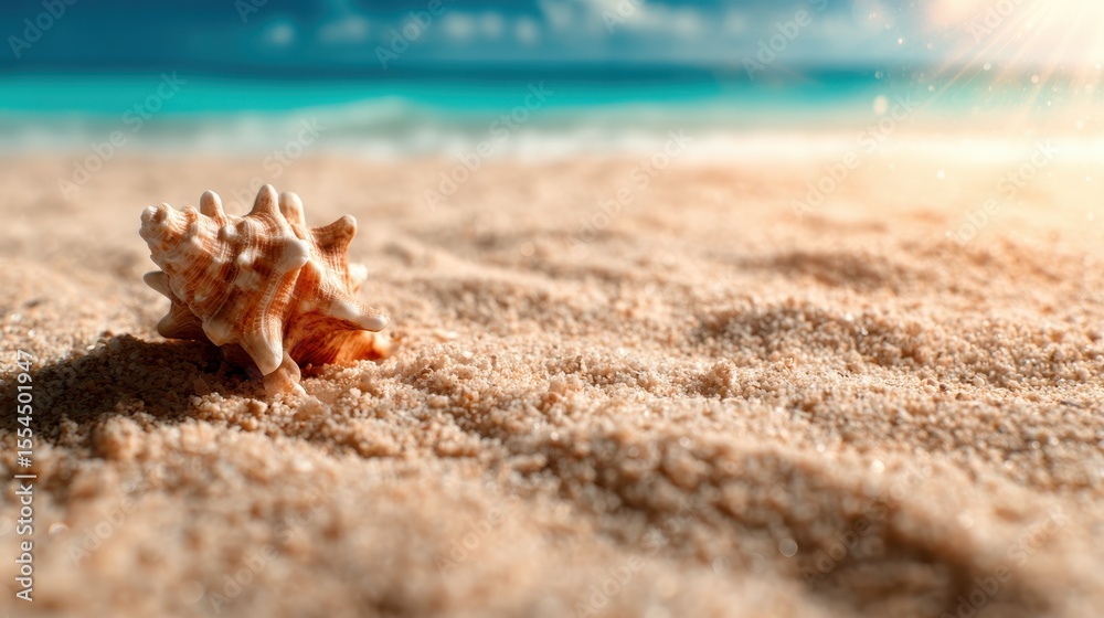 A beautiful seashell rests on the soft sand of a tranquil beach, illuminated by the warm glow of sunrise, representing serene moments and the beauty of coastal escapes. A beautiful seashell rests on the soft sand of a tranquil beach, illuminated by the warm glow of sunrise, representing serene moments and the beauty of coastal escapes.