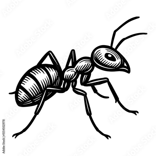 Ant Insect Illustration in Black and White Outline Line Art Drawing Vector Design Graphic