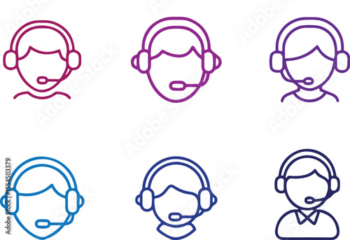 Customer Support Icons, Headset Vector Faces, Call Center Illustration, Minimal User Icons, Flat Line Avatar Art, Transparent Background