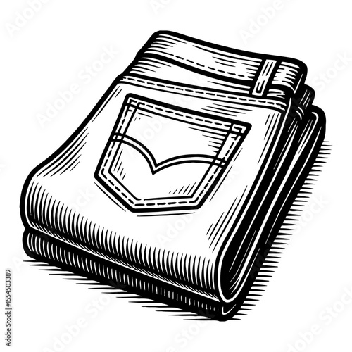 Folded Jeans Black and White Outline Line Art Drawing Style Vintage Detailed Illustration