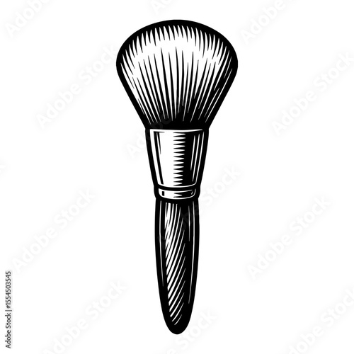 Cosmetic Brush for Powder Black and White Outline Line Art Drawing for Makeup Application
